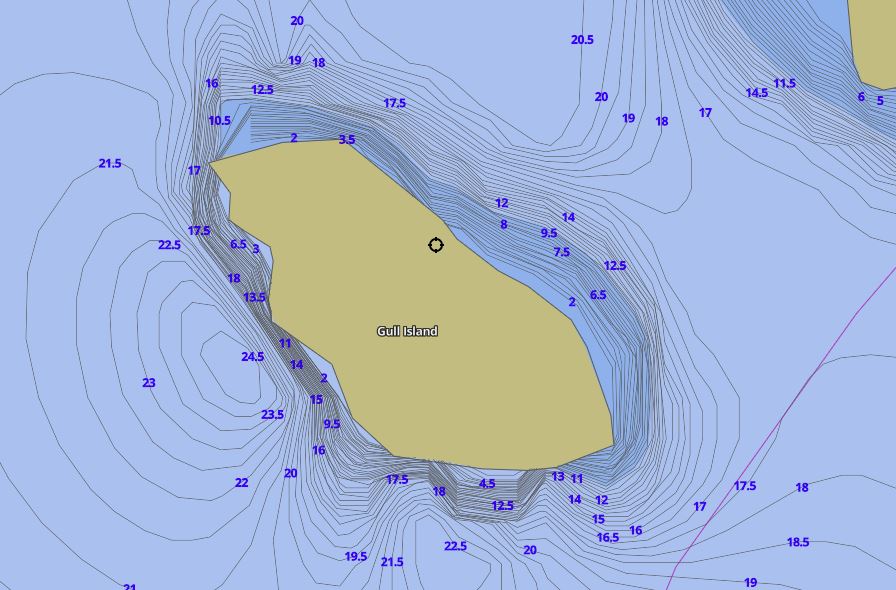 Contour Map of Gull Lake around Gull Island