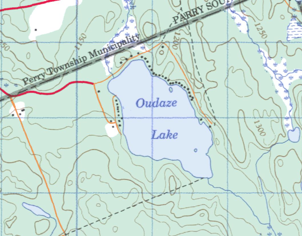 Topographical Map of Oudaze Lake -  - Muskoka