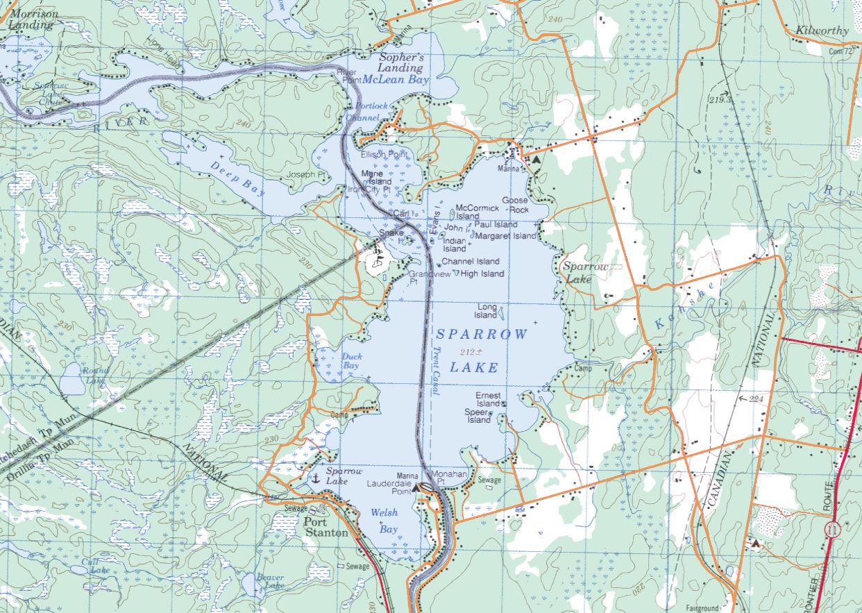 Topographical Map of Sparrow Lake -  - Muskoka