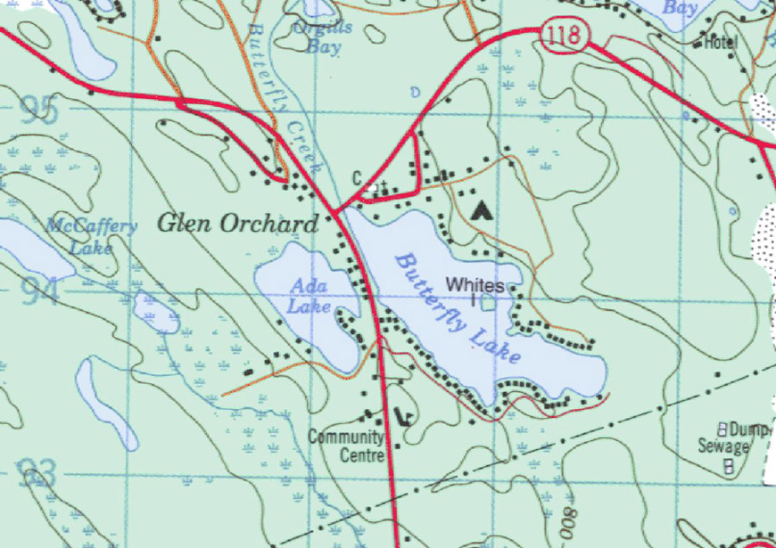 Topographical map of Butterfly Lake - Butterfly Lake - Muskoka