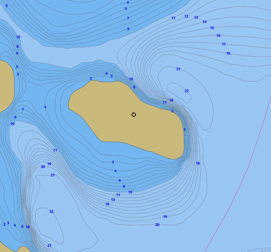 Contour Map of Wood Lake around Auricula Island Island