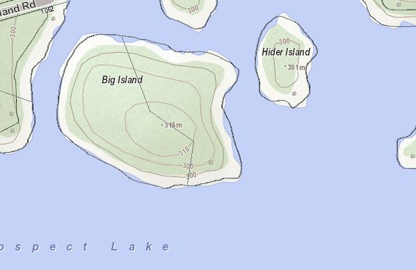 Topographical Map of Big Island Island on Prospect Lake