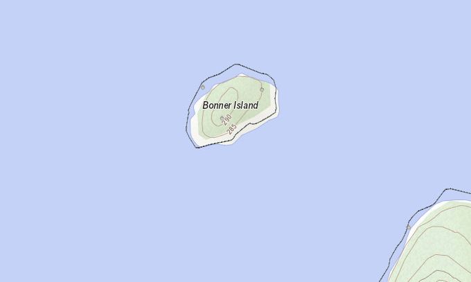 Topographical Map of Bonner Island Island on Mary Lake
