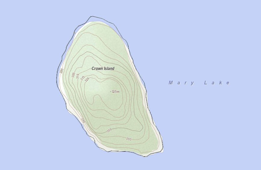 Topographical Map of Crown Island Island on Mary Lake
