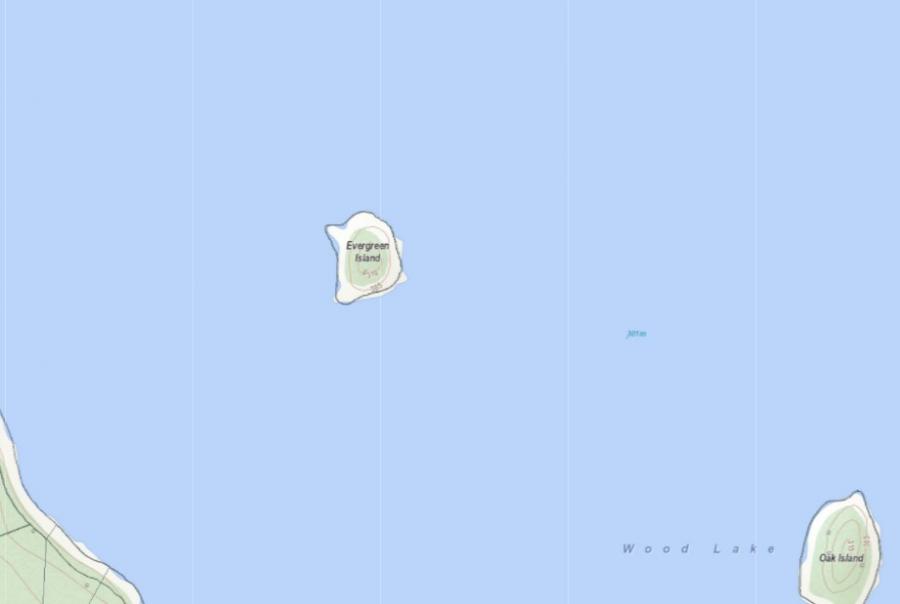 Topographical Map of Evergreen Island Island on Wood Lake