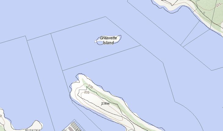 Topographical Map of Greavette Island Island on Lake Muskoka