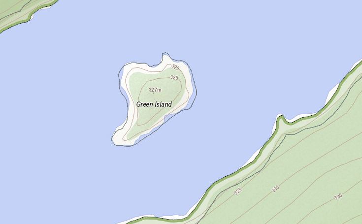 Topographical Map of Green Island Island on Bigwind Lake