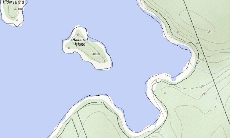 Topographical Map of Halbusal Island  Island on Prospect Lake