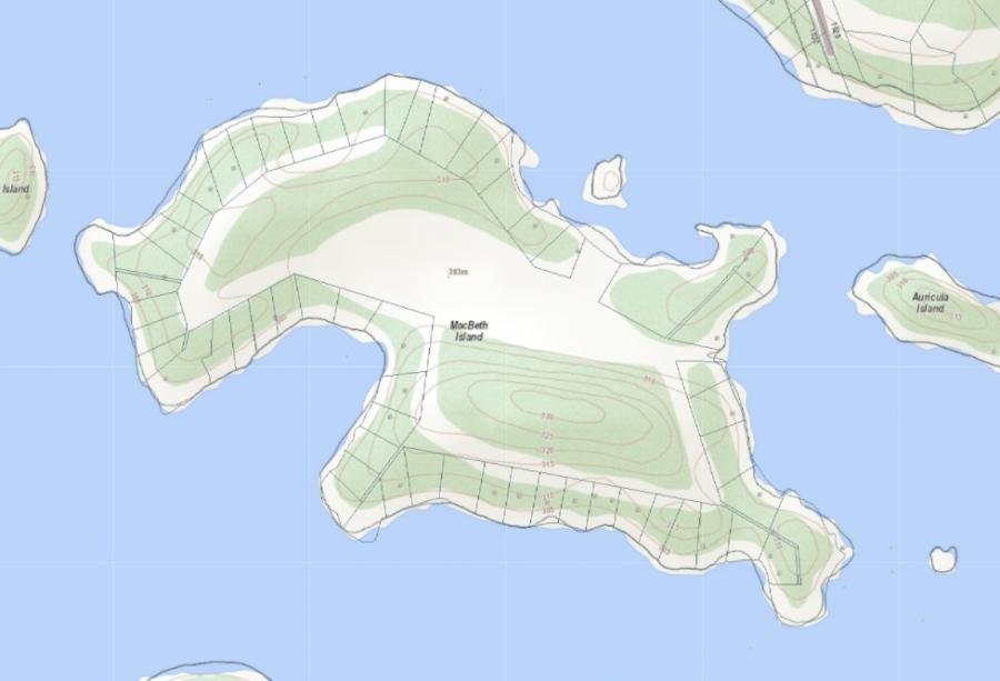 Topographical Map of Macbeth Island Island on Wood Lake