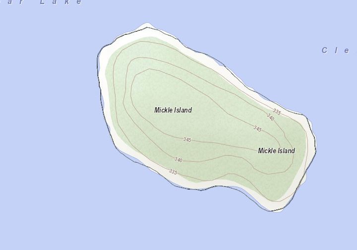 Topographical Map of Mickle Island Island on Clear Lake