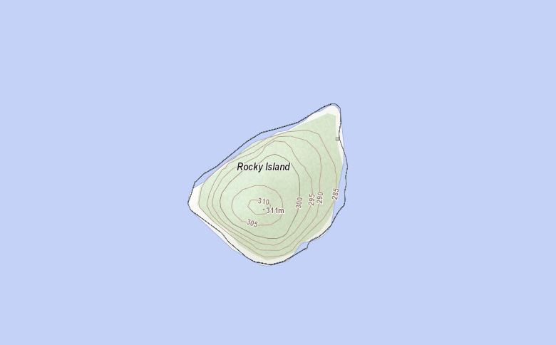 Topographical Map of Rocky Island Island on Mary Lake