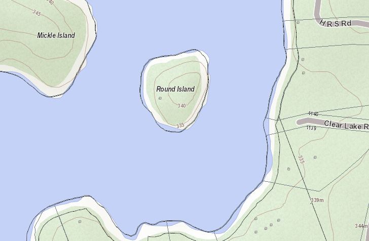 Topographical Map of Round Island Island on Clear Lake
