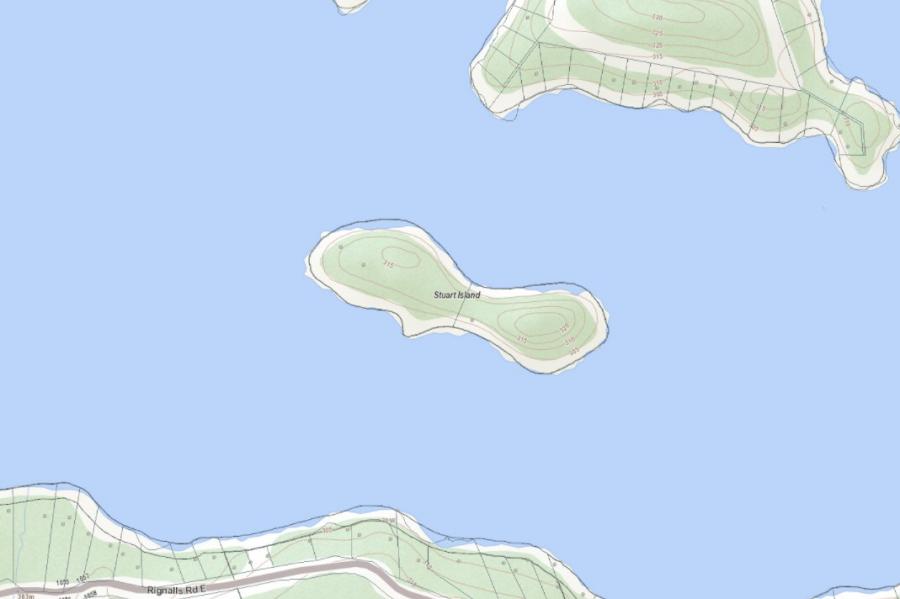 Topographical Map of Stuart Island Island on Wood Lake