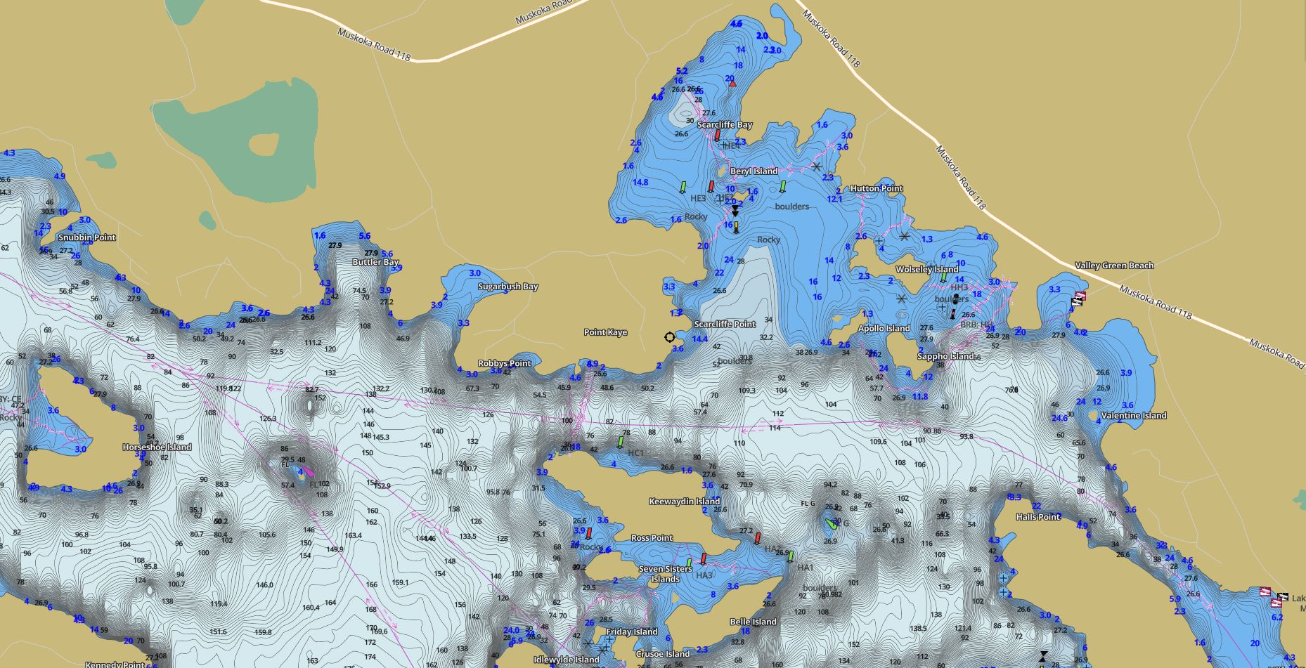 Lake Muskoka Contour Map 582