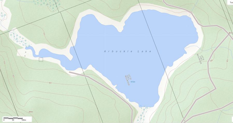 Topographical Map of Arbuckle Lake in Municipality of Algonquin Highlands and the District of Haliburton