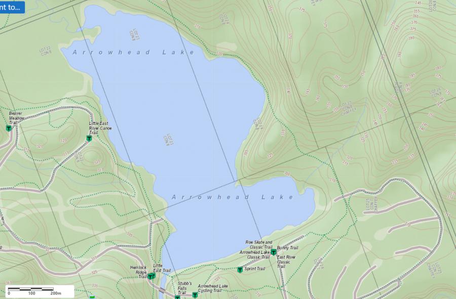 Topographical Map of Arrowhead Lake in Municipality of Huntsville and the District of Muskoka