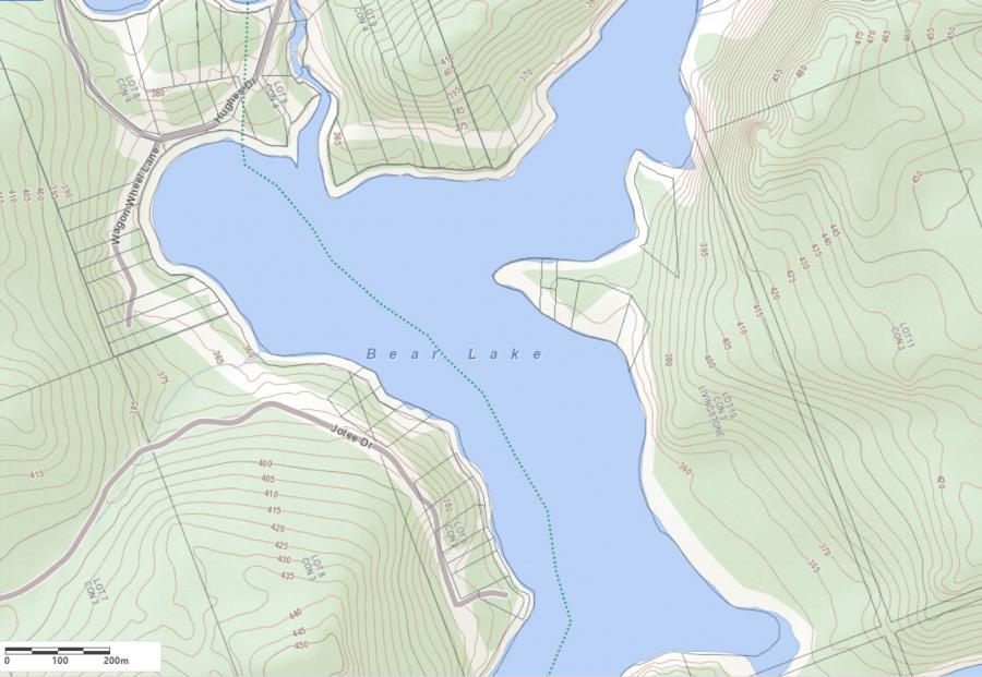 Topographical Map of Bear Lake in Municipality of Algonquin Highlands and the District of Haliburton