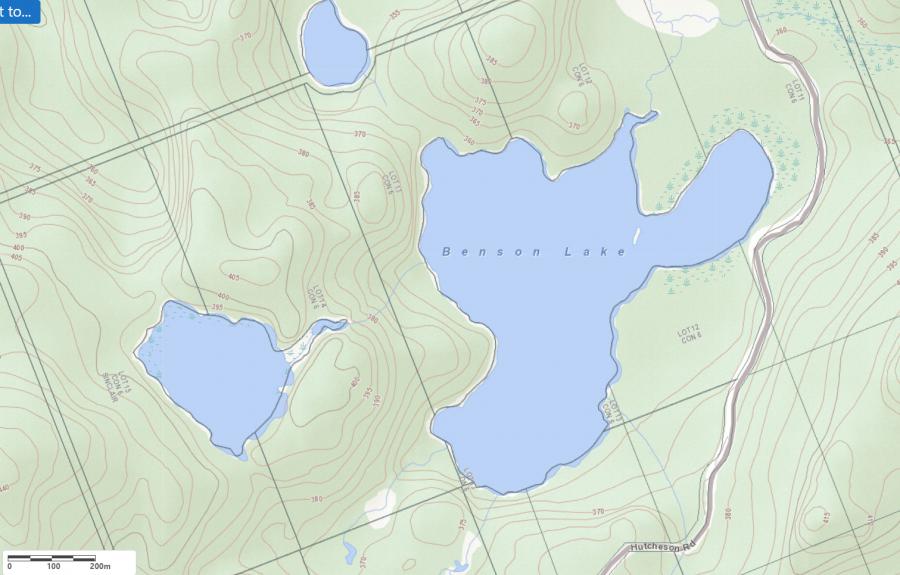 Topographical Map of Benson Lake in Municipality of Lake of Bays and the District of Muskoka