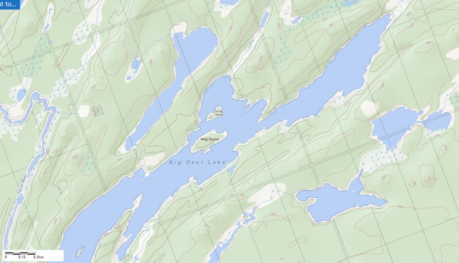Topographical Map of Big Deer Lake in Municipality of Whitestone and the District of Parry Sound