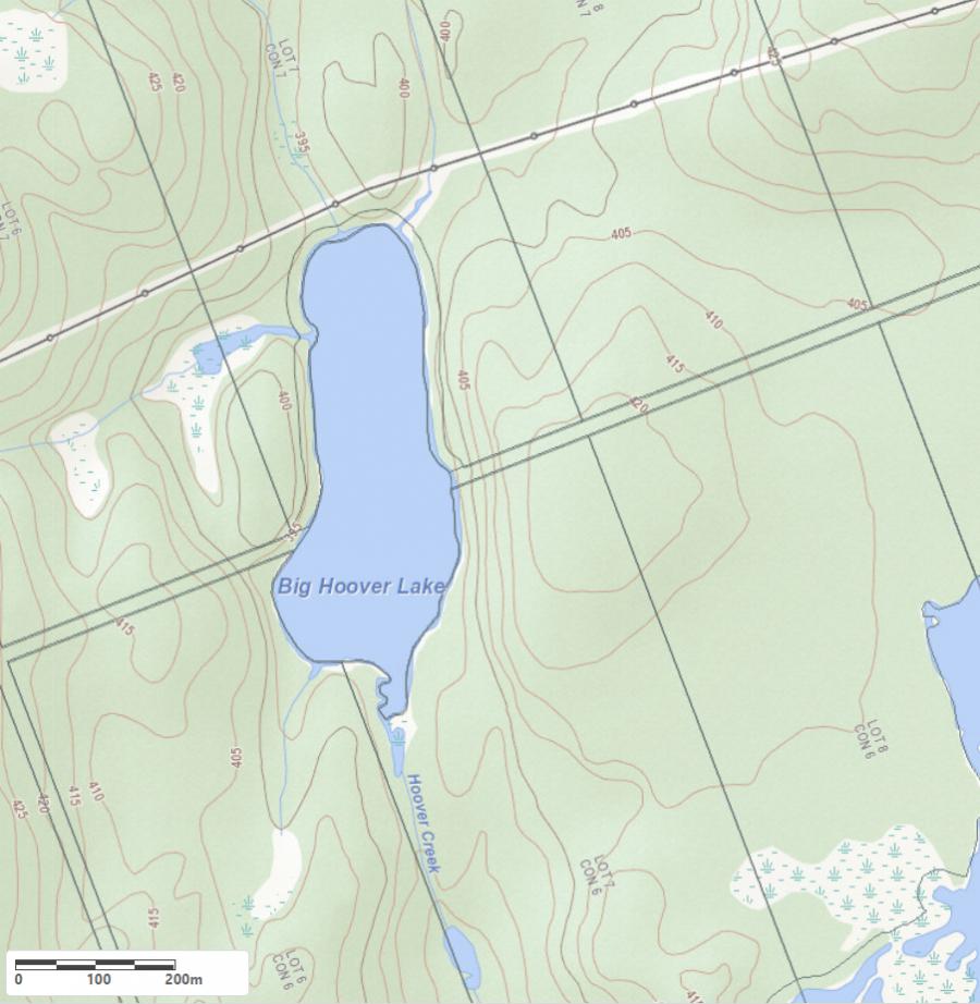 Topographical Map of Big Hoover Lake in Municipality of Lake of Bays and the District of Muskoka