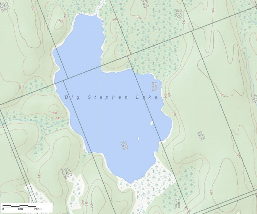 Topographical Map of Big Stephen Lake in Municipality of Lake of Bays and the District of Muskoka