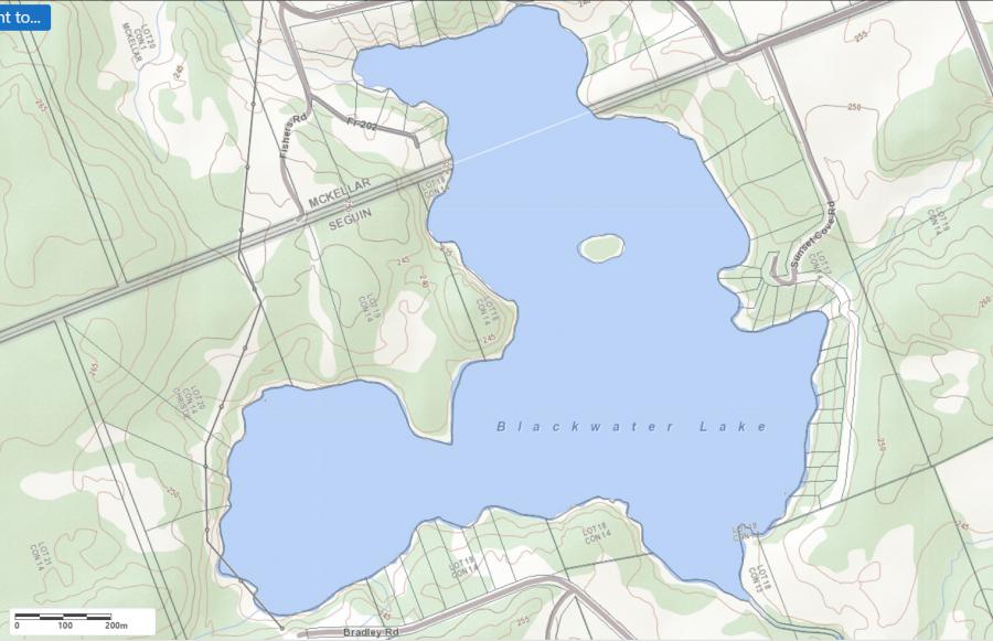 Topographical Map of Blackwater Lake in Municipality of McKellar and the District of Parry Sound