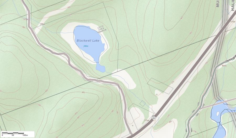 Topographical Map of Blackwell Lake in Municipality of Lake of Bays and the District of Muskoka