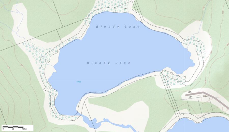 Topographical Map of Bloody Lake in Municipality of Algonquin Highlands and the District of Haliburton