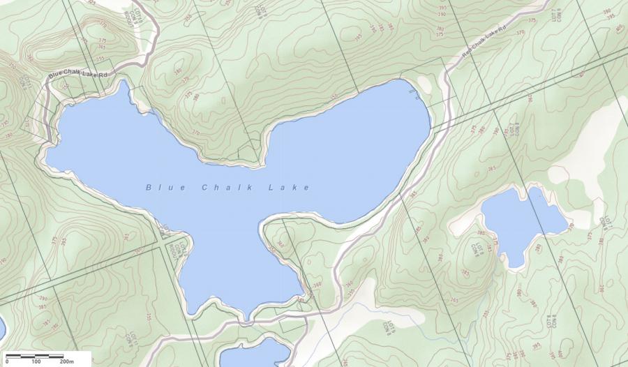 Topographical Map of Blue Chalk Lake in Municipality of Lake of Bays and the District of Muskoka