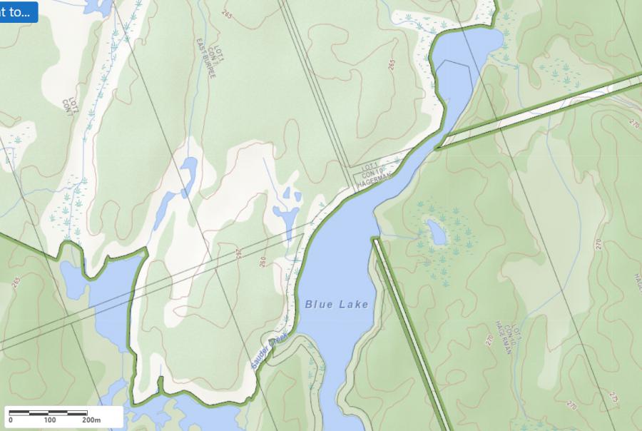Topographical Map of Blue Lake in Municipality of Whitestone and the District of Parry Sound