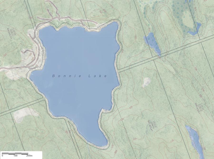Topographical Map of Bonnie Lake in Municipality of Bracebridge and the District of Muskoka