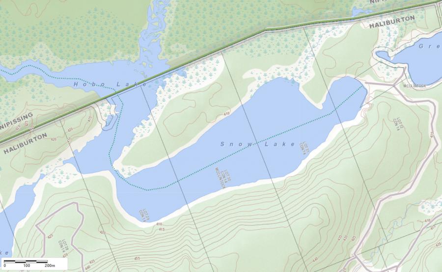 Topographical Map of Bright Lake in Municipality of Algonquin Highlands and the District of Haliburton