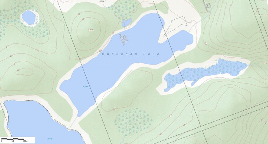 Topographical Map of Buchanan Lake in Municipality of Algonquin Highlands and the District of Haliburton