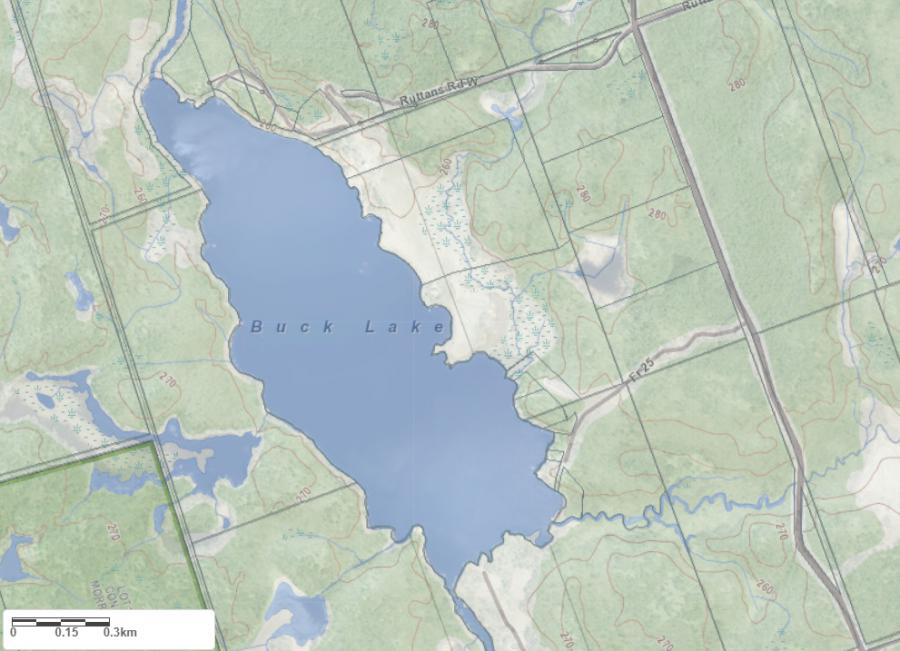 Topographical Map of Buck Lake in Municipality of Gravenhurst and the District of Muskoka