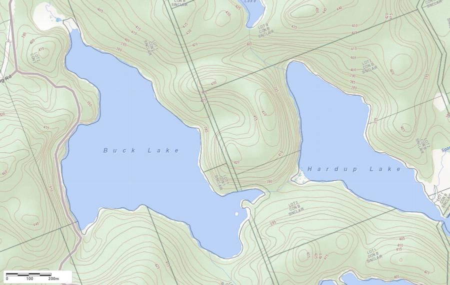 Topographical Map of Buck Lake in Municipality of Lake of Bays and the District of Muskoka