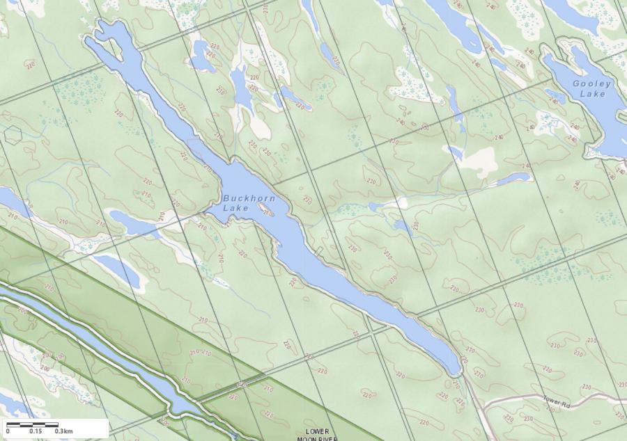 Topographical Map of Buckhorn Lake in Municipality of Georgian Bay and the District of Muskoka