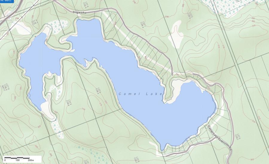 Topographical Map of Camel Lake in Municipality of Muskoka Lakes and the District of Muskoka