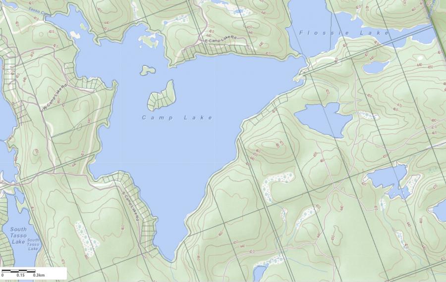 Topographical Map of Camp Lake in Municipality of Lake of Bays and the District of Muskoka