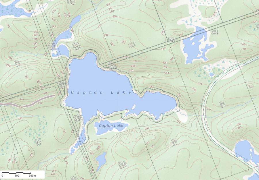 Topographical Map of Capton Lake in Municipality of Seguin and the District of Parry Sound