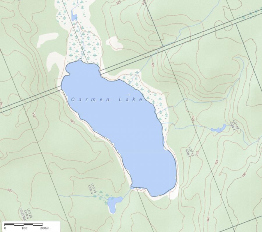 Topographical Map of Carmen Lake in Municipality of Magnetawan and the District of Parry Sound