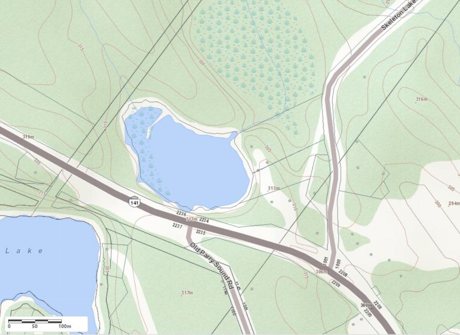 Topographical Map of Cherry Island Lake in Municipality of Muskoka Lakes and the District of Muskoka