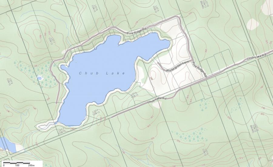 Topographical Map of Chub Lake in Municipality of Huntsville and the District of Muskoka