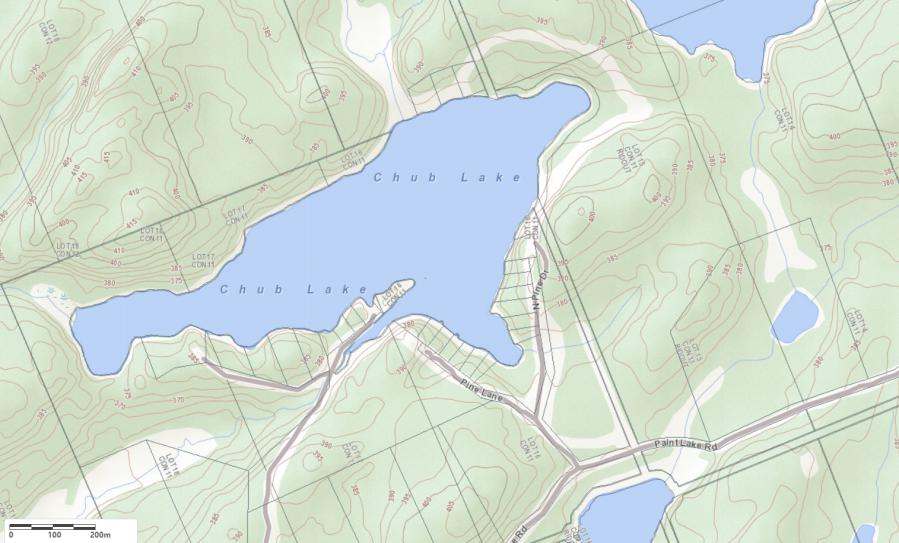 Topographical Map of Chub Lake in Municipality of Lake of Bays and the District of Muskoka