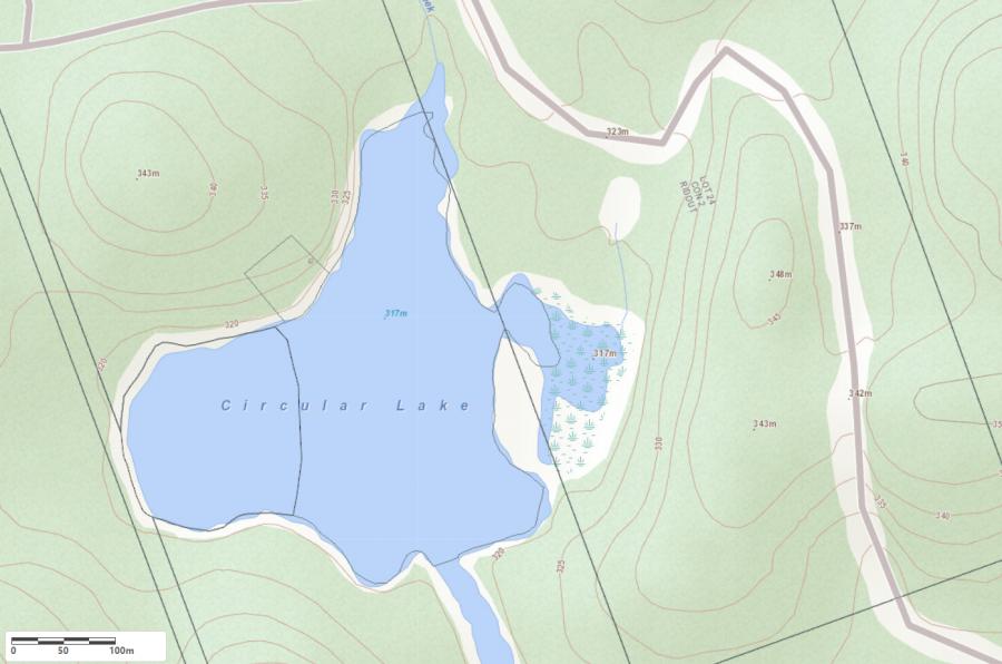 Topographical Map of Circular Lake in Municipality of Lake of Bays and the District of Muskoka