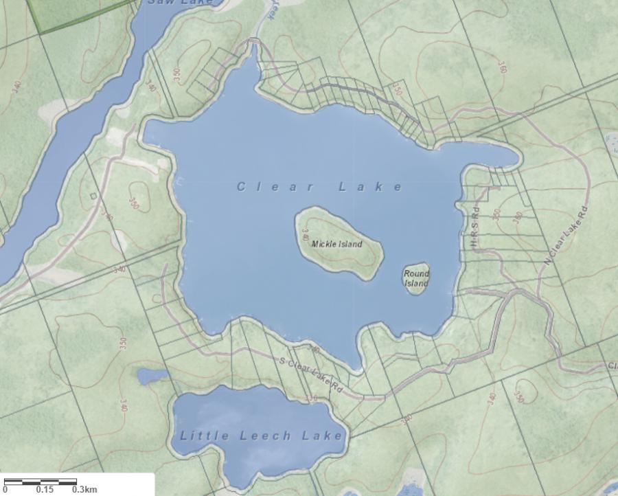 Topographical Map of Clear Lake in Municipality of Bracebridge and the District of Muskoka