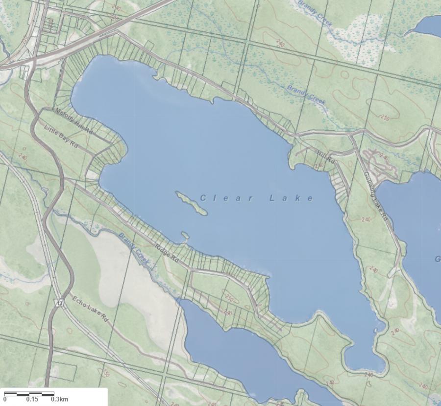 Topographical Map of Clear Lake in Municipality of Muskoka Lakes and the District of Muskoka