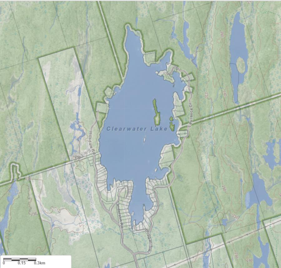 Topographical Map of Clearwater Lake in Municipality of Gravenhurst and the District of Muskoka