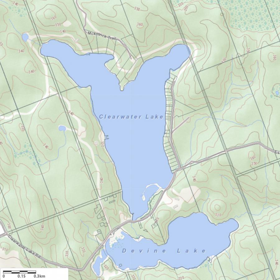 Topographical Map of Clearwater Lake in Municipality of Huntsville and the District of Muskoka