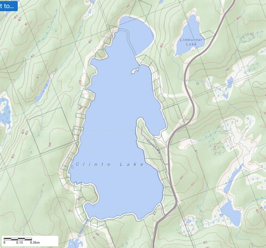Topographical Map of Clinto Lake in Municipality of Algonquin Highlands and the District of Haliburton