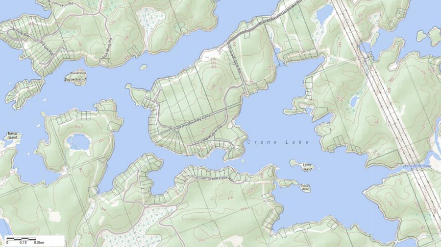 Topographical Map of Crane Lake in Municipality of Archipelago and the District of Parry Sound